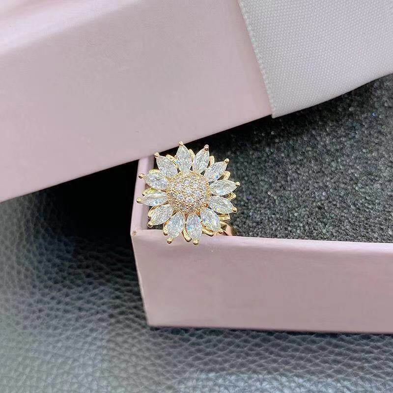 Rotatable Sunflower Rings Anti Stress Anxiety Fidget Adjustable Open Rings